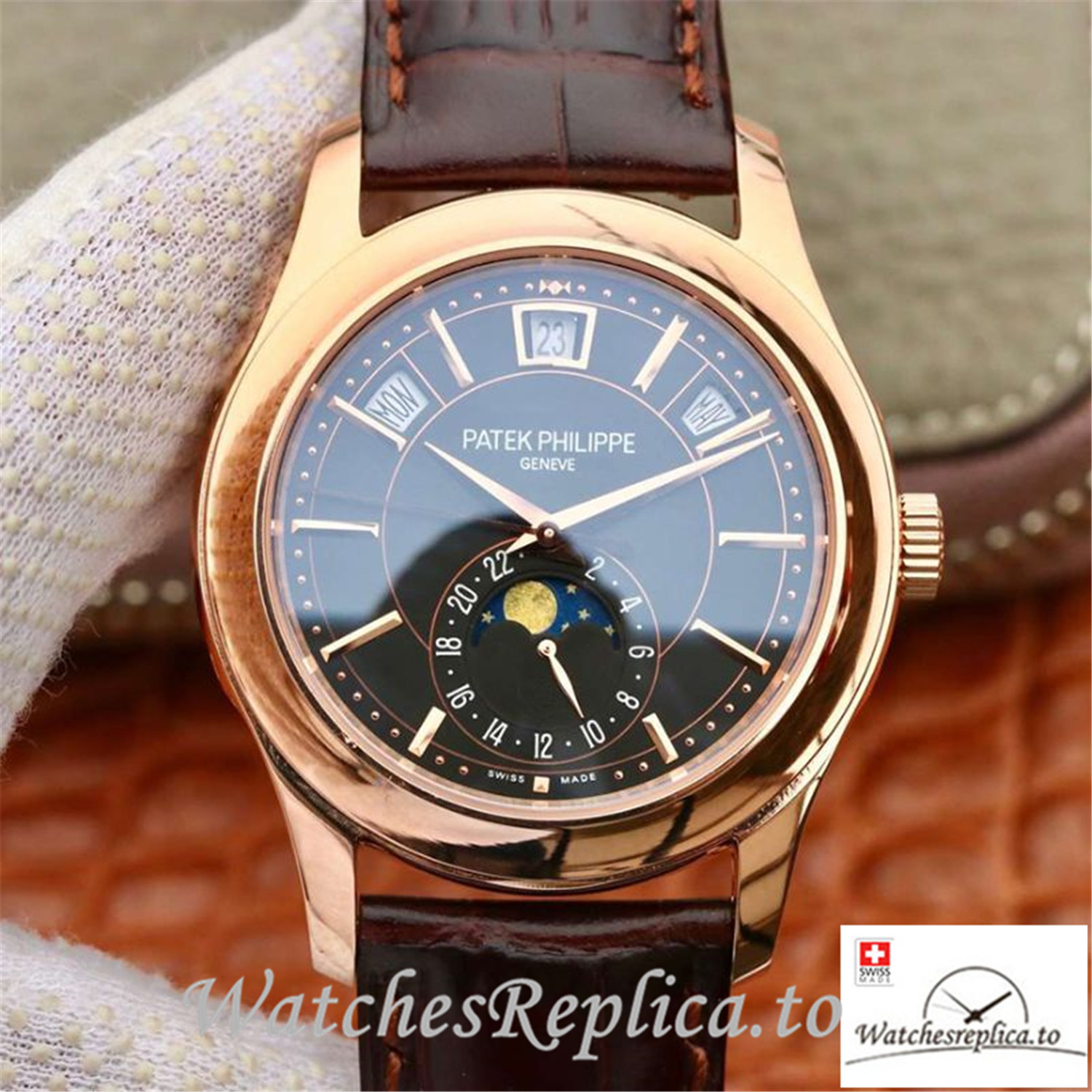 Swiss Patek Philippe Grand Complications Annual Calendar Replica 5205G-001 Brown Strap 40MM - Replica Watches Shop