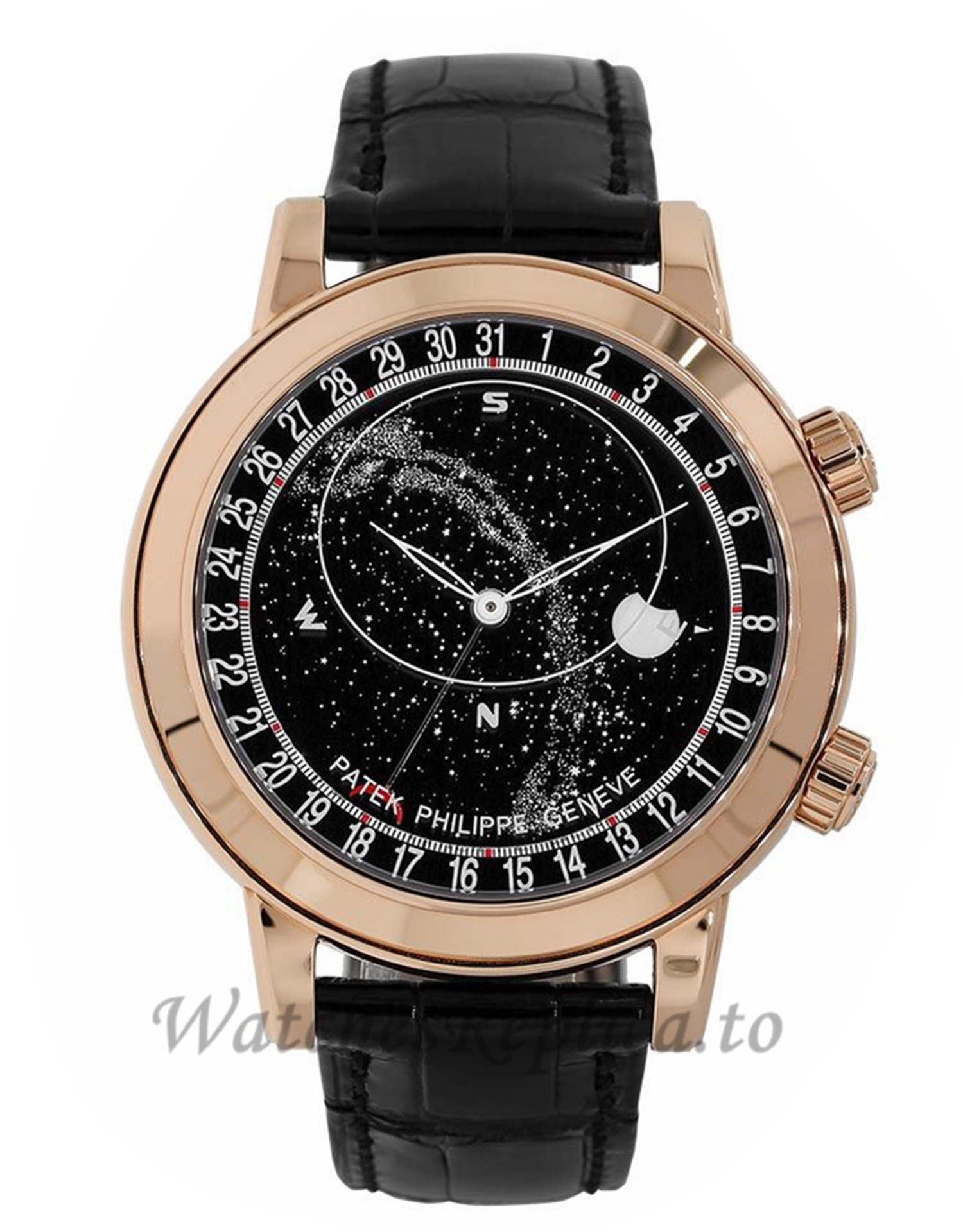 Patek Philippe Replica Grand ComplicationsRose Gold Black Celestial Moon Age 44mm Watch 6102R001 - Replica Watches Shop