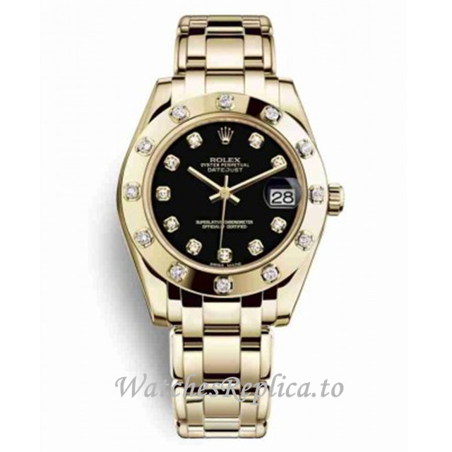 Replica Rolex Pearlmaster m81318-0030 34MM Yellow Gold strap Ladies Watch - Replica Watches Shop