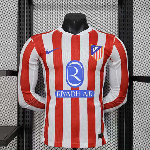 2025/2026 Player Version Long Sleeve Atletico Madrid Home Football Shirt