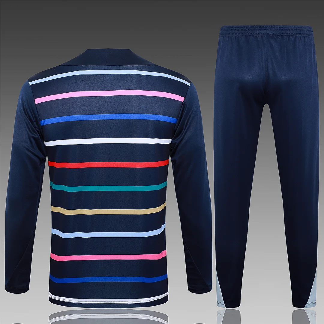 2024/2025 France Half-Pull Training Wear Royal Blue Stripes Football Shirt