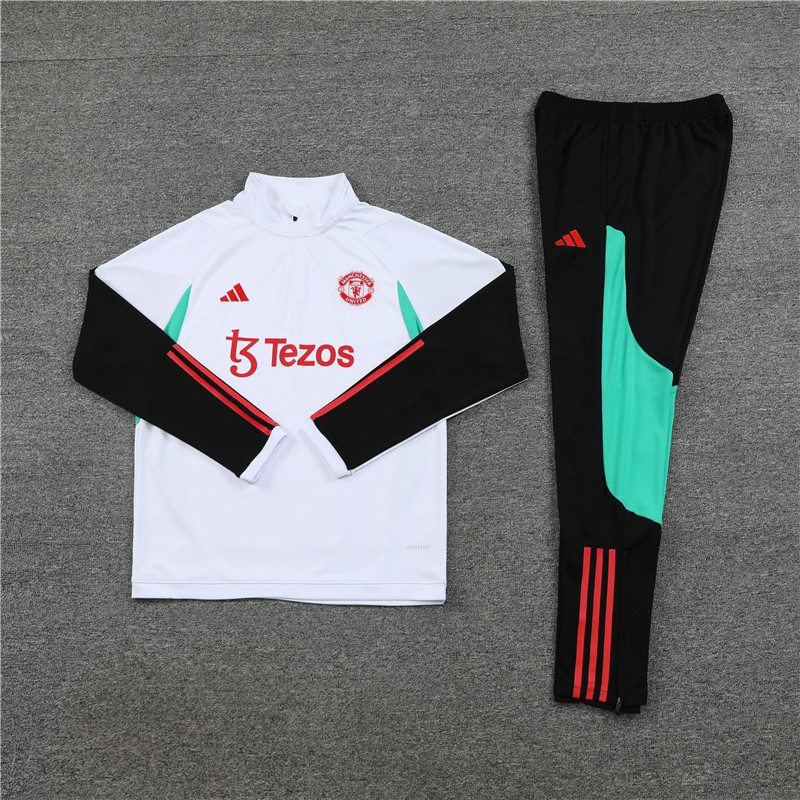 2023/2024 Manchester United Half-Pull Training Suit White Football Shirt Set