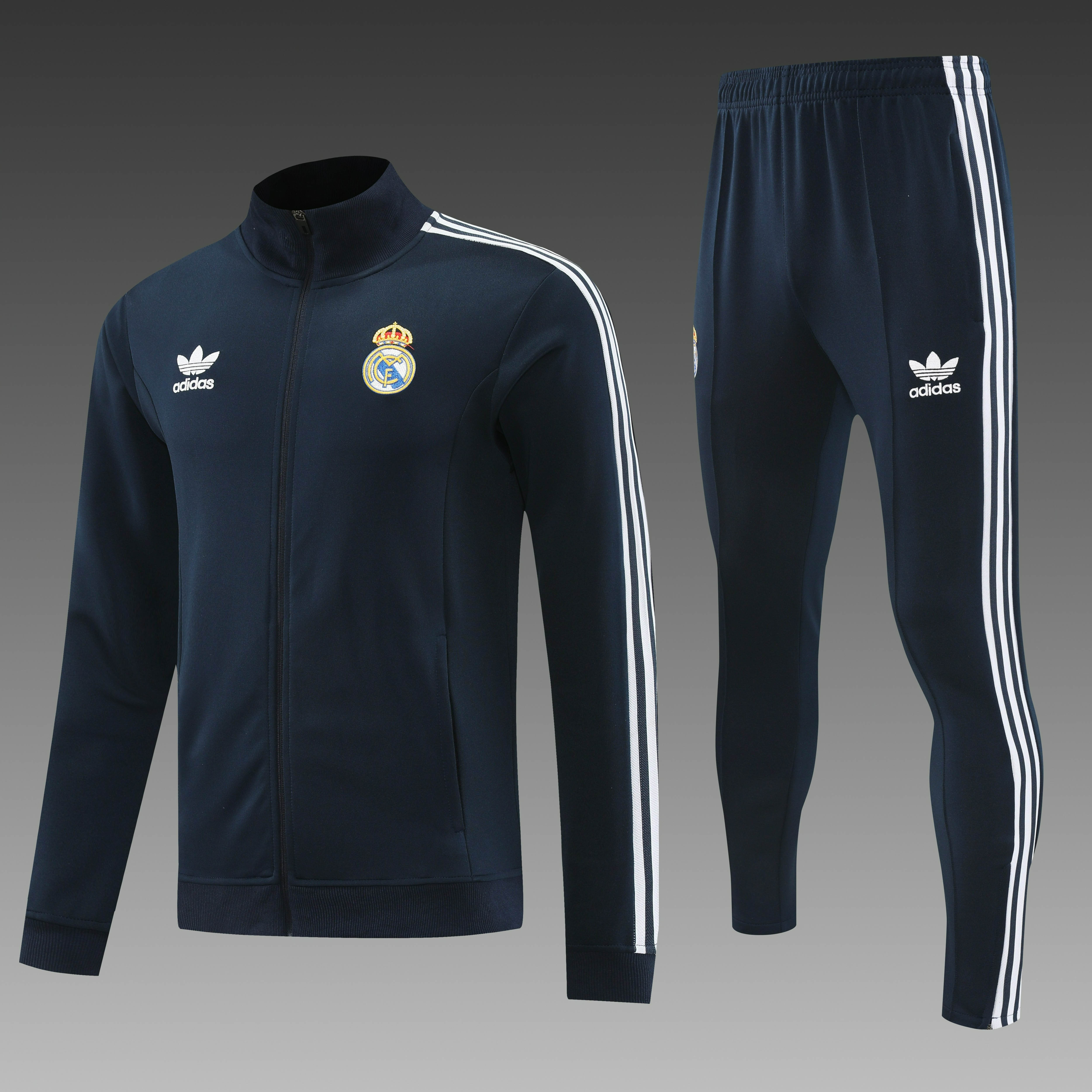 2024/2025 Real Madrid Long Zipped Jacket Training Suit Royal Blue Football Shirt Set