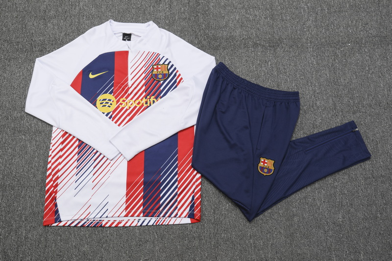 2023/2024 Barcelona Half-Pull Training Suit White Football Shirt Set