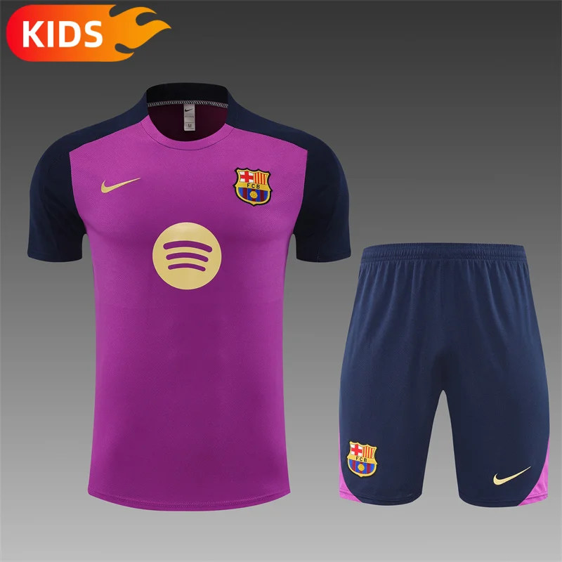 2025/2026 Barcelona Training Wear Purple Set Shirt Kids Size 1:1 Thai Quality