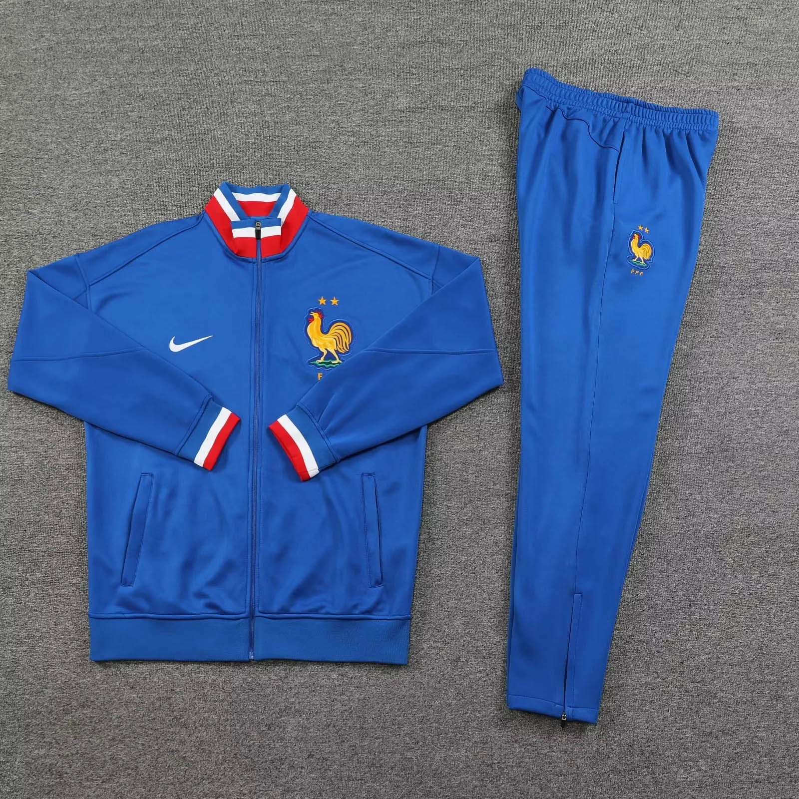 2024/2025 France Long Zipped Jacket Training Suit Blue Football Shirt Set