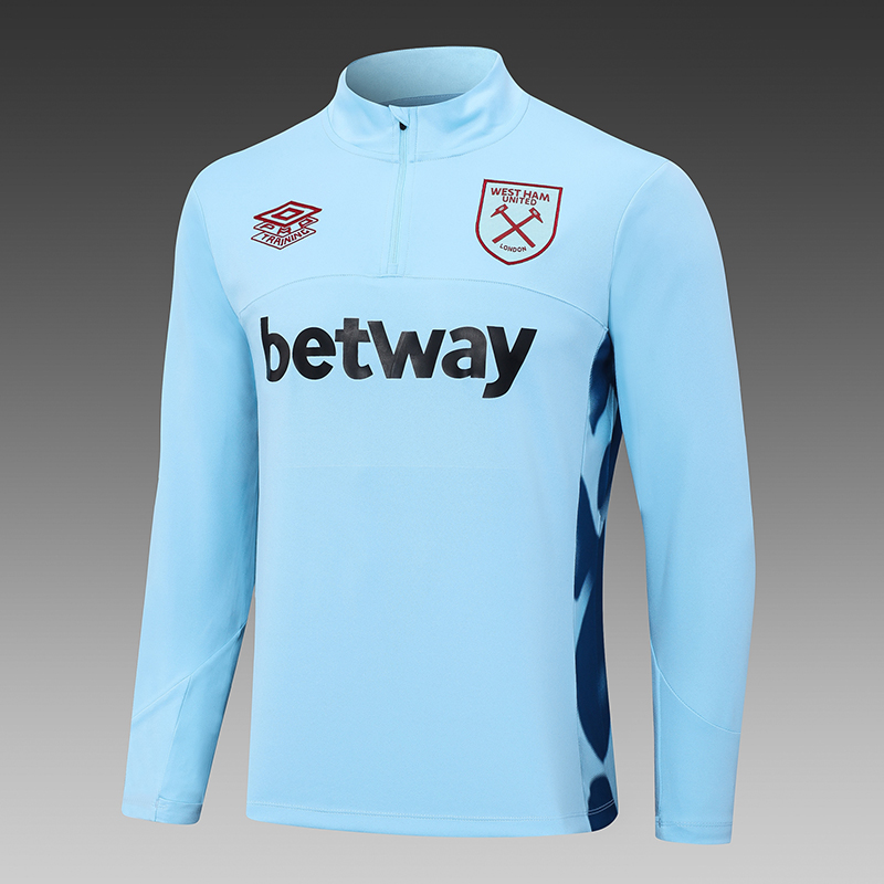 2023/2024 West Ham United Half-Pull Training Suit Light Blue Football Shirt Set