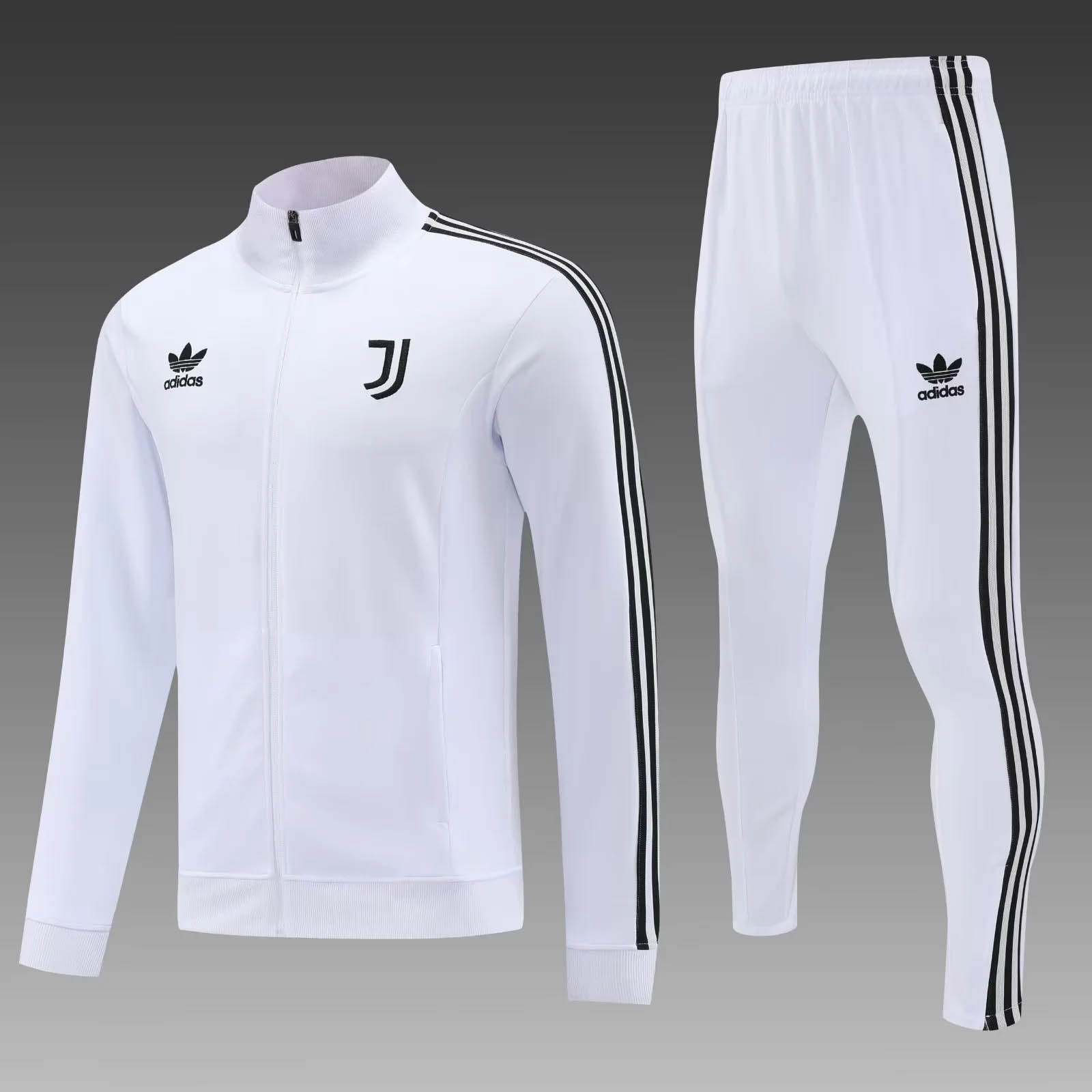 2024/2025 Juventus Long Zipped Jacket Training Suit White Football Shirt Set