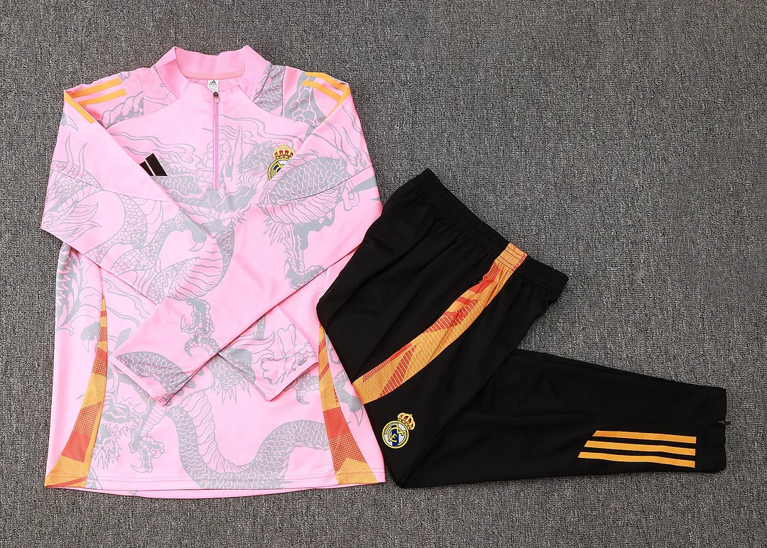 2024/2025 Real Madrid Half-Pull Training Wear Pink Football Shirt