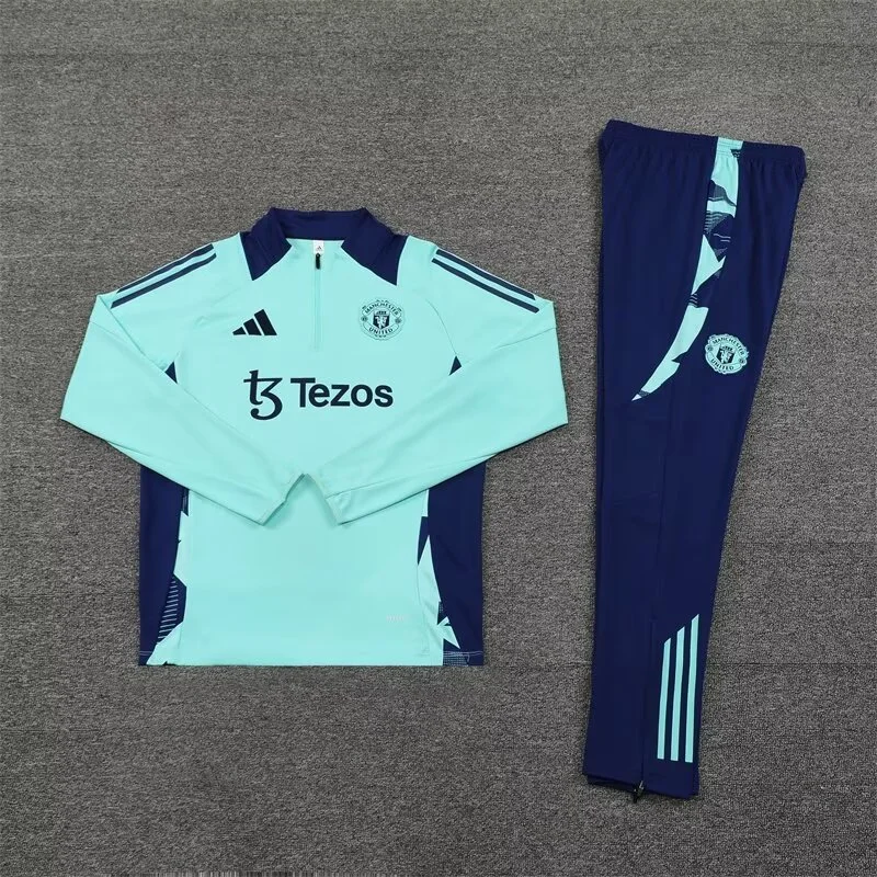 2024/2025 Manchester United Half-Pull Training Wear Lake blue Football Shirt