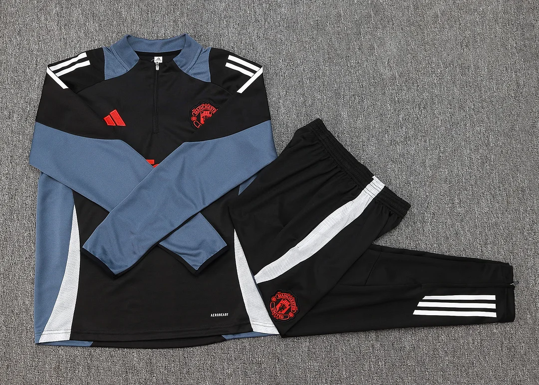 2024/2025 Manchester United Half-Pull Training Wear Black Football Shirt Kids Size
