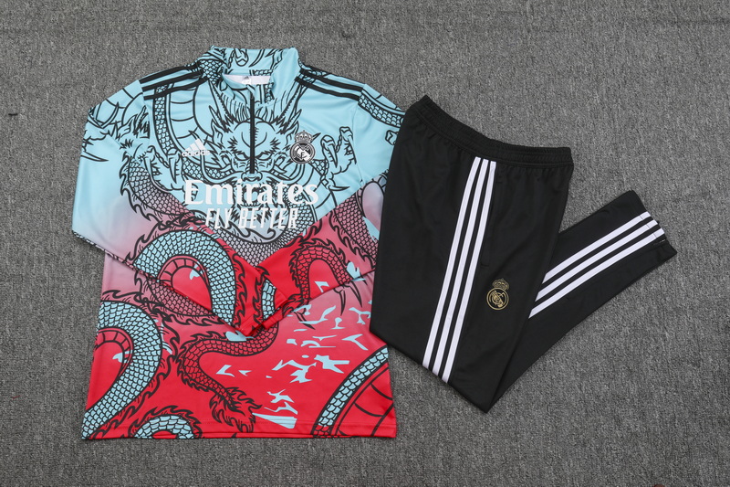 2023/2024 Real Madrid Half-Pull Training Suit Green Red Football Shirt Set