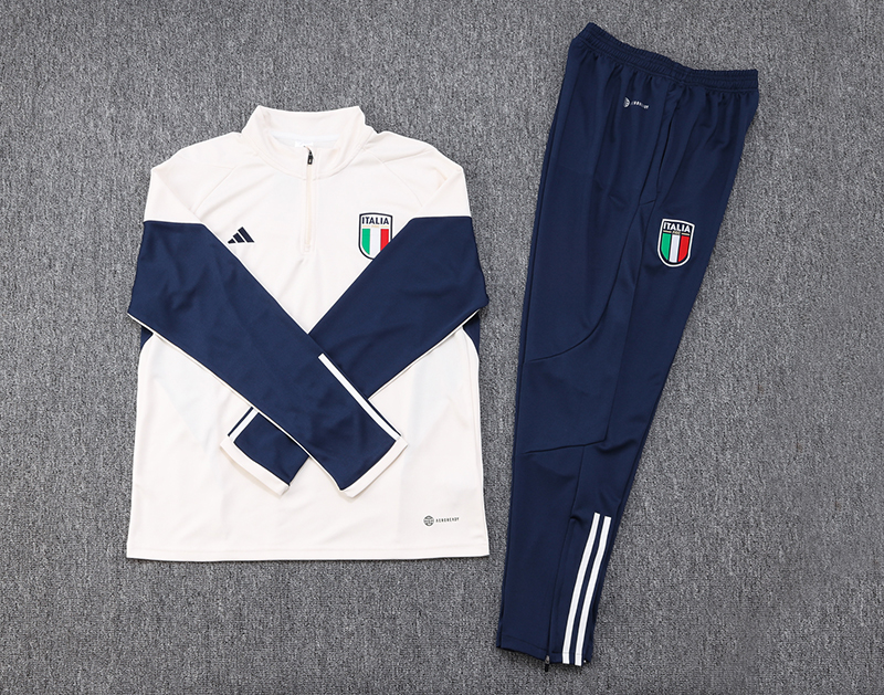 2023 Italy Half-Pull Training Suit Off White Football Shirt Set