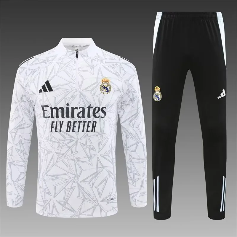 2024/2025 Real Madrid Half-Pull Training Wear White Football Shirt Kids Size
