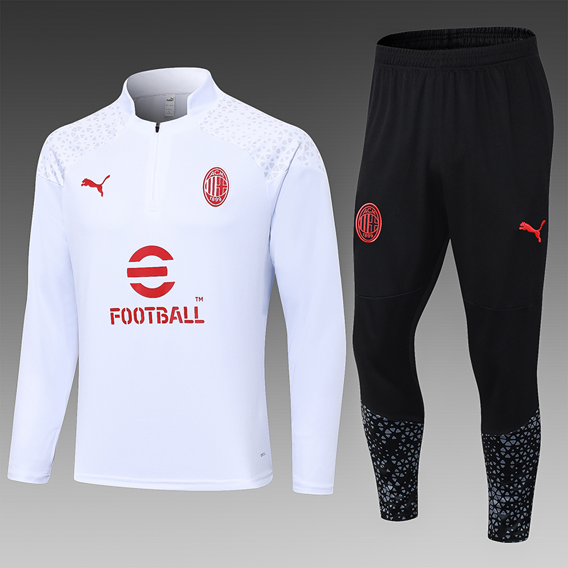 2023/2024 AC Milan Half-Pull Training Suit White Football Shirt Set