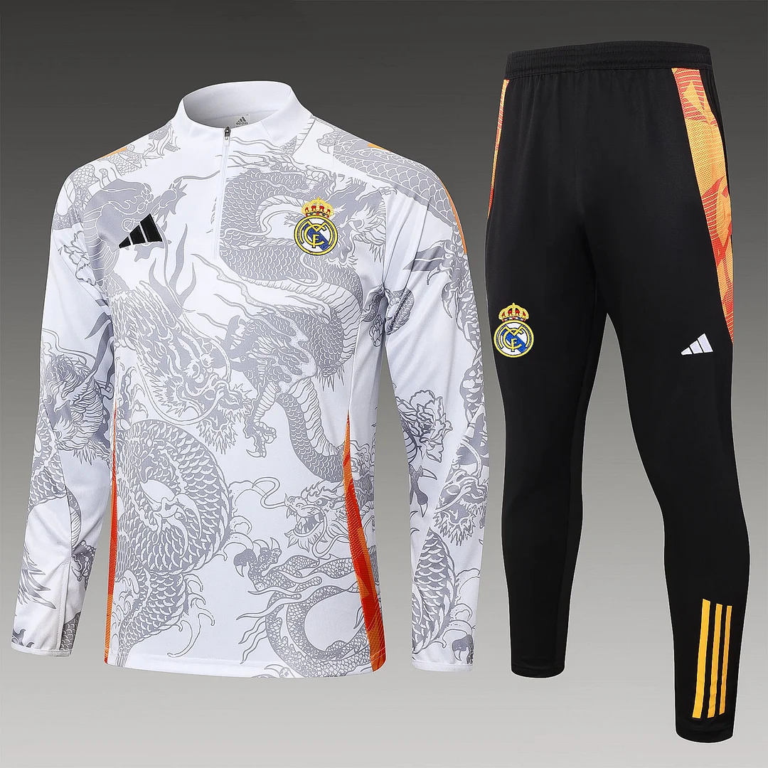 2024/2025 Real Madrid Half-Pull Training Wear White Football Shirt