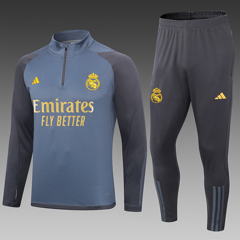 2023/2024 Real Madrid Half-Pull Training Suit Grey Football Shirt Set