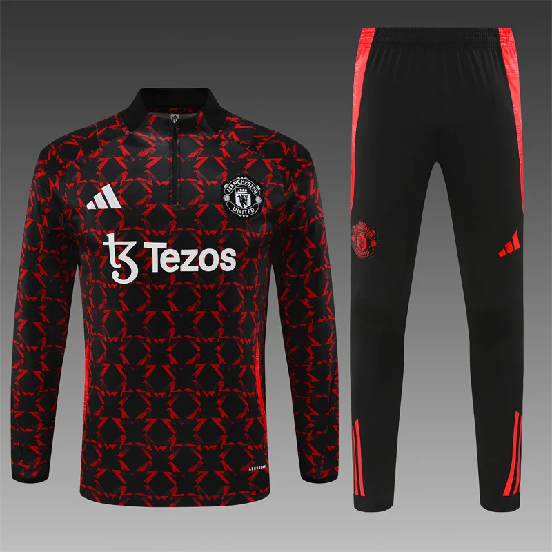 2024/2025 Manchester United Half-Pull Training Wear Red and black Football Shirt Kids Size