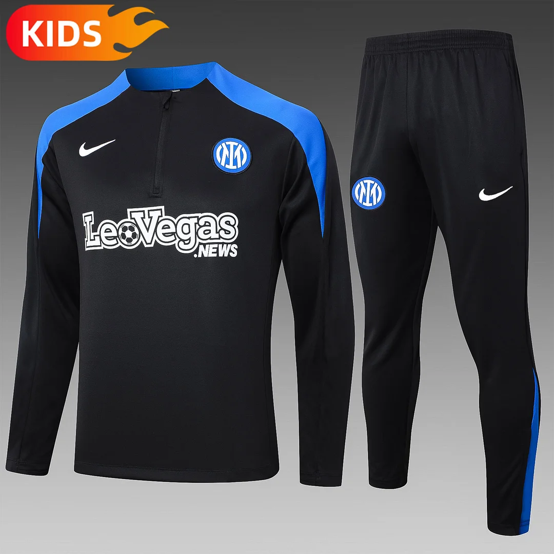 2024/2025 Inter Milan Half-Pull Training Wear Black Football Shirt Kids Size