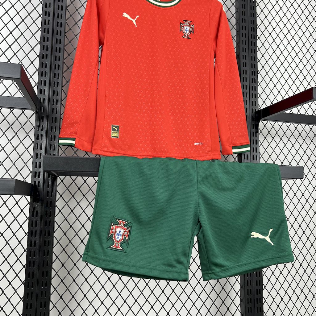 2025 Long Sleeve Portugal Home Football Shirt Kids Size 1:1 Thai Quality