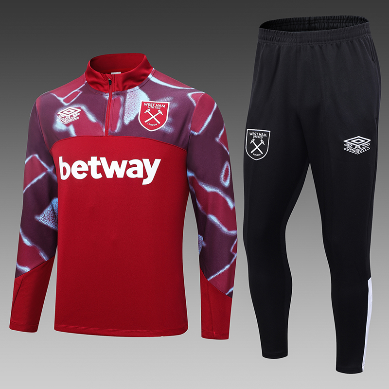 2022/2023 West Ham United Half-Pull Training Suit Maroon Red Football Shirt Set