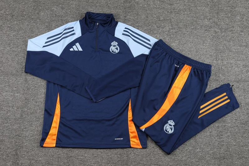 2024/2025 Real Madrid Half-Pull Training Wear Blue Football Shirt Kids Size