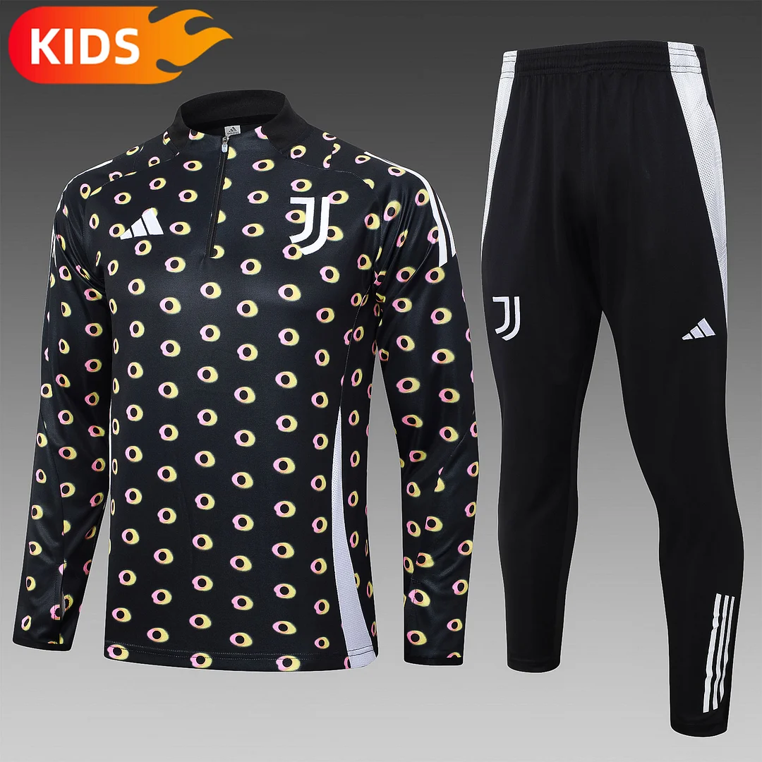 2024/2025 Juventus Half-Pull Training Wear Black Football Shirt Kids Size