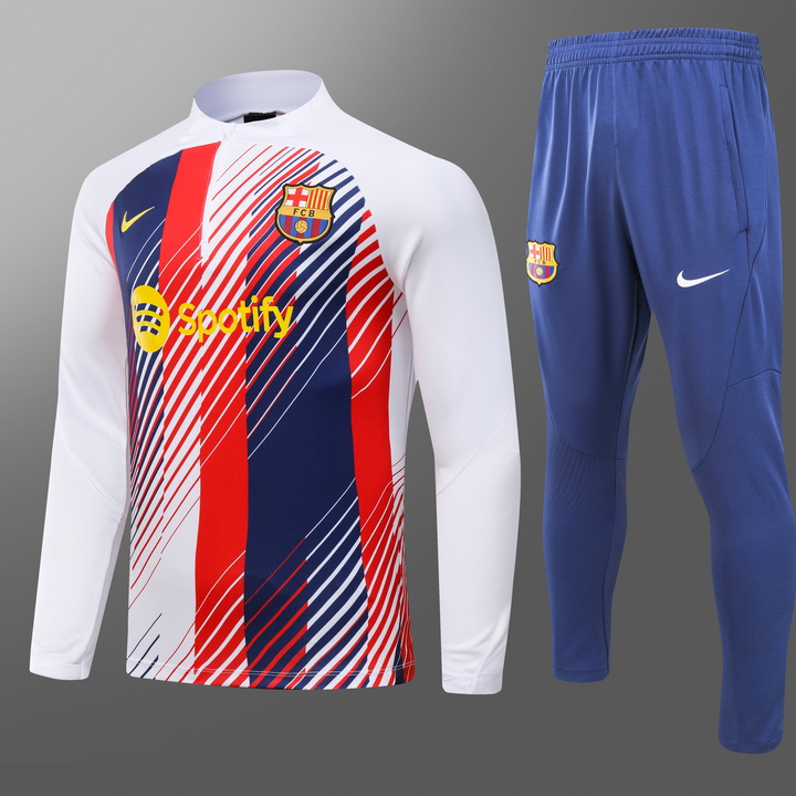 2023/2024 Barcelona Half-Pull Training Suit White Football Shirt Set
