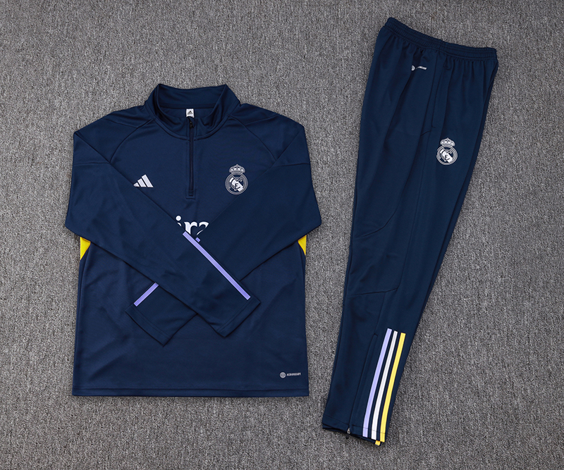 2023/2024 Real Madrid Half-Pull Training Suit Royal Blue Football Shirt Set