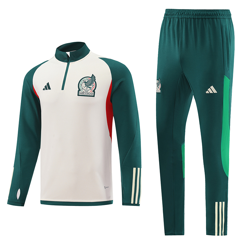 2023 Mexico Half-Pull Training Suit Off White Football Shirt Set