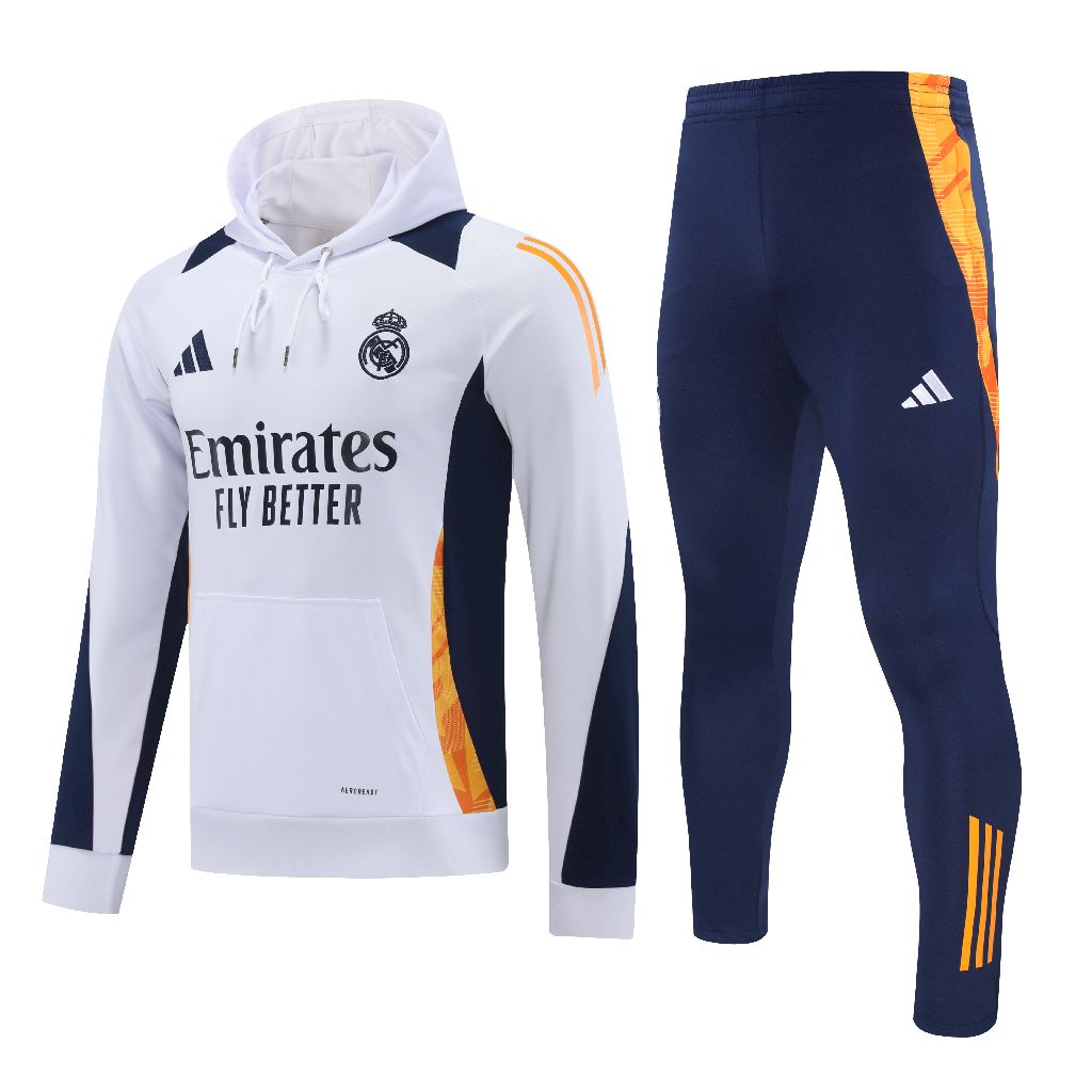 2024/2025 Real Madrid Hooded Long Sleeves Training Suit White Football Shirt