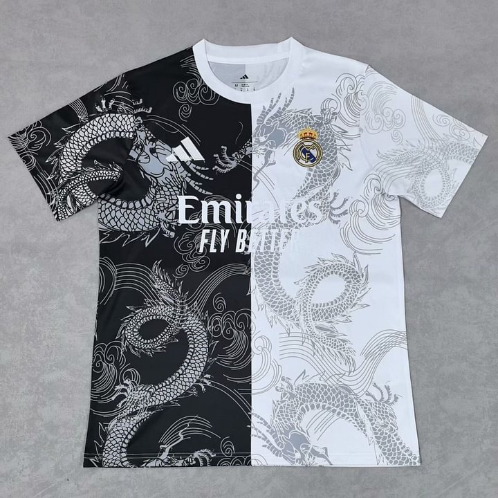 2025/2026 Real Madrid Dragon patternBlack and white  Football Shirt 1:1 Thai Quality
