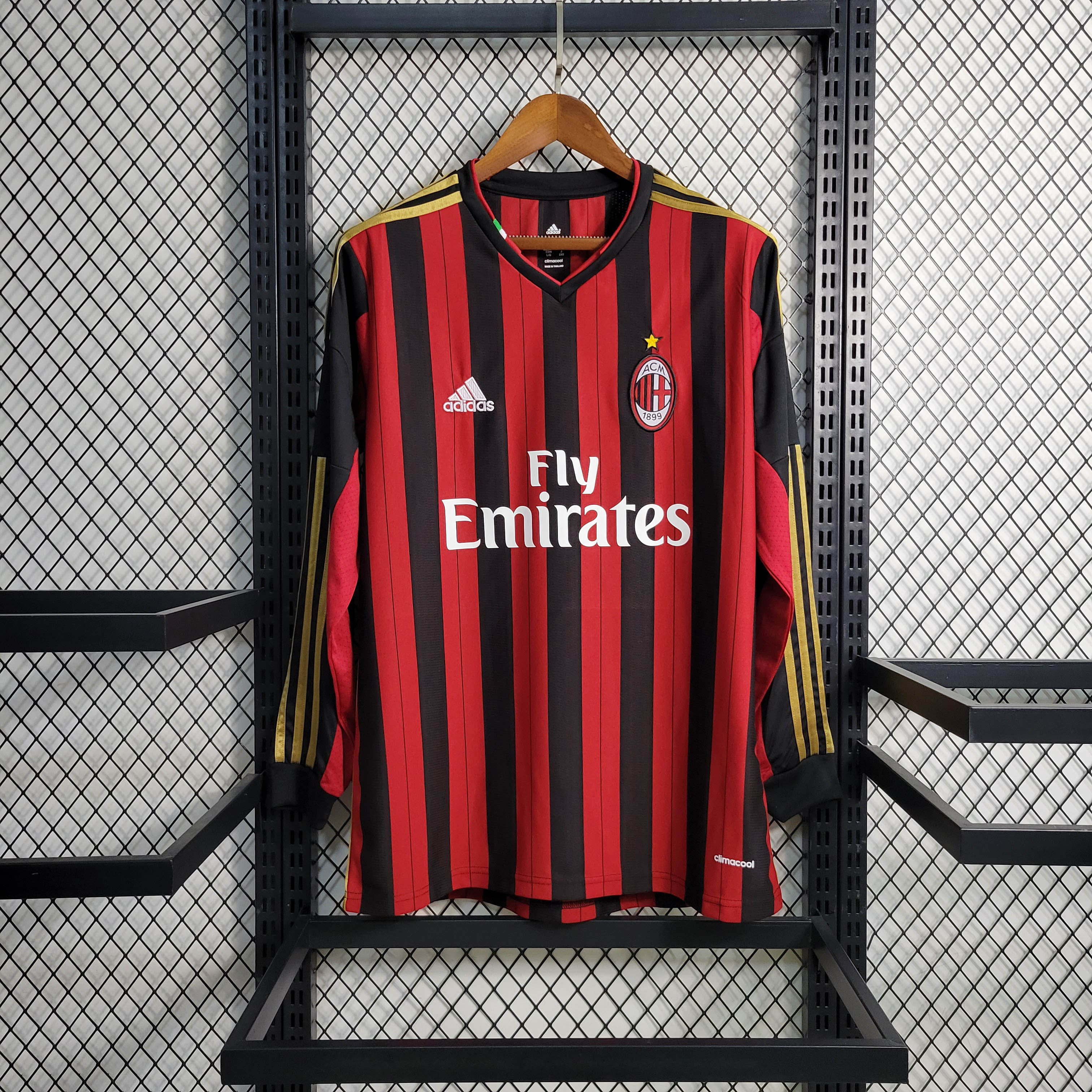 2013/2014 Retro Long Sleeve AC Milan Home Football Shirt