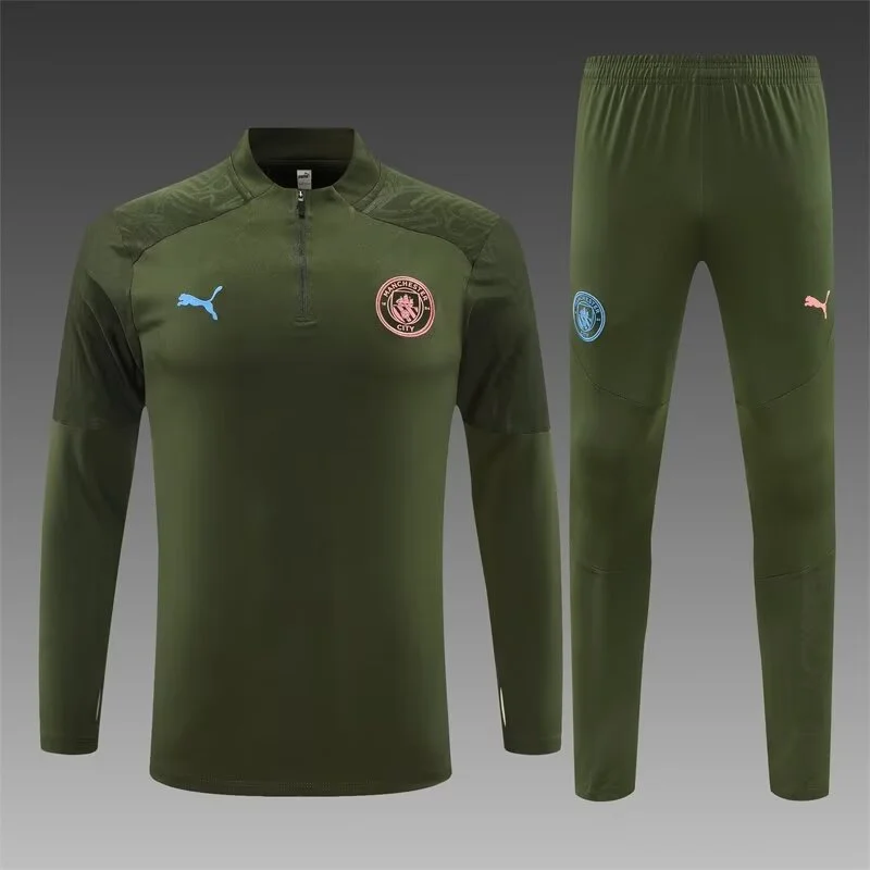 2024/2025 Manchester City Half-Pull Training Wear Army Green Football Shirt