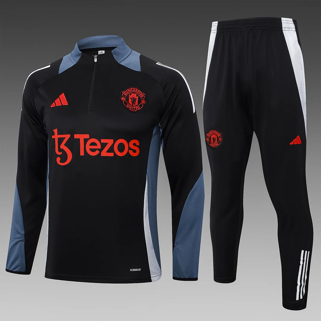2024/2025 Manchester United Half-Pull Training Wear Black Football Shirt Kids Size
