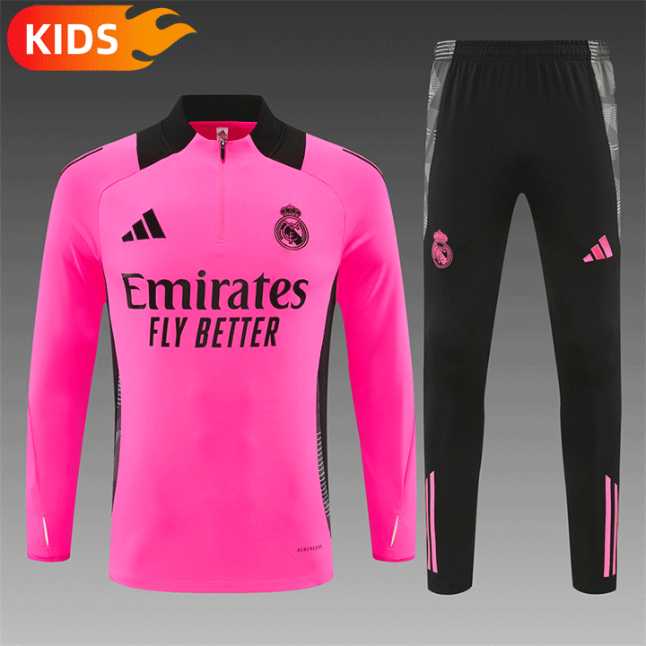 2024/2025 Real Madrid Half-Pull Training Wear Rose red Football Shirt Kids Size