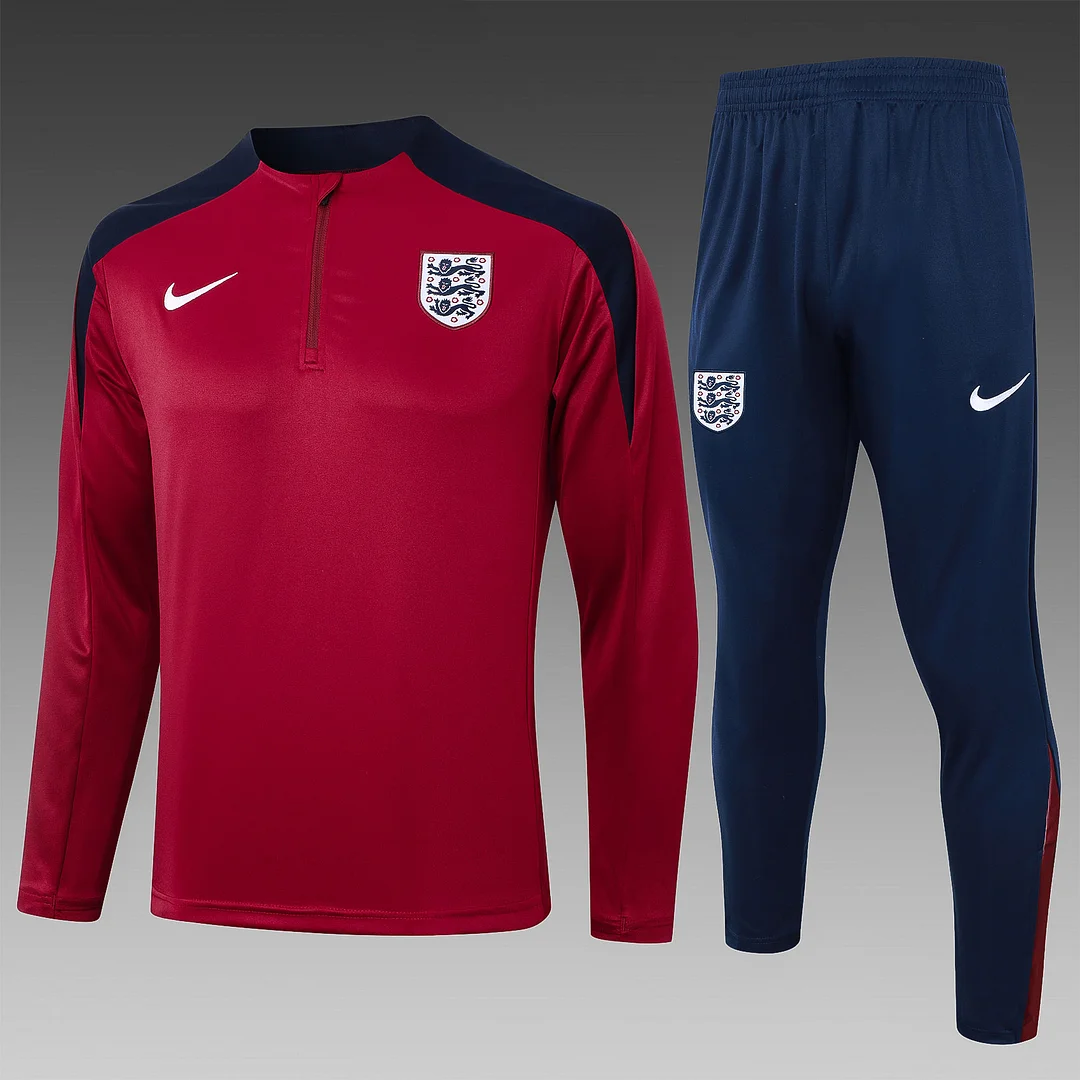2024/2025 England Half-Pull Training Wear Red Football Shirt