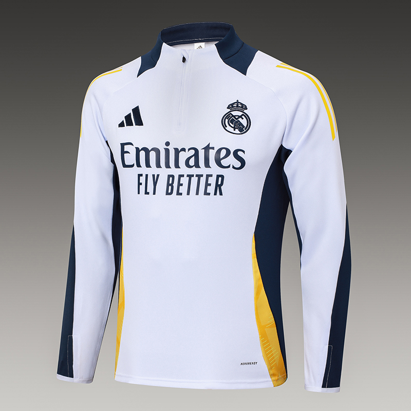 2024/2025 Real Madrid Half-Pull Training Wear White Football Shirt