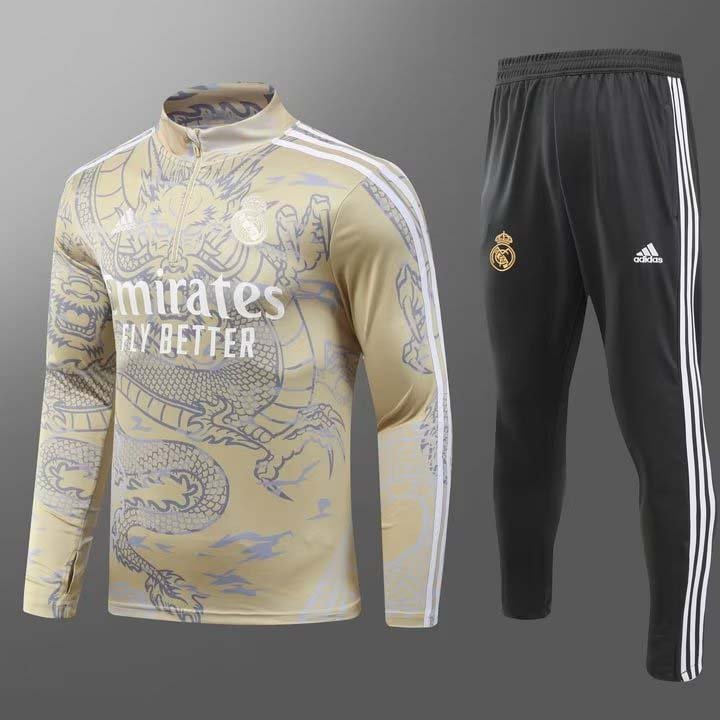 2023/2024 Real Madrid Half-Pull Training Suit Yellow Football Shirt Set