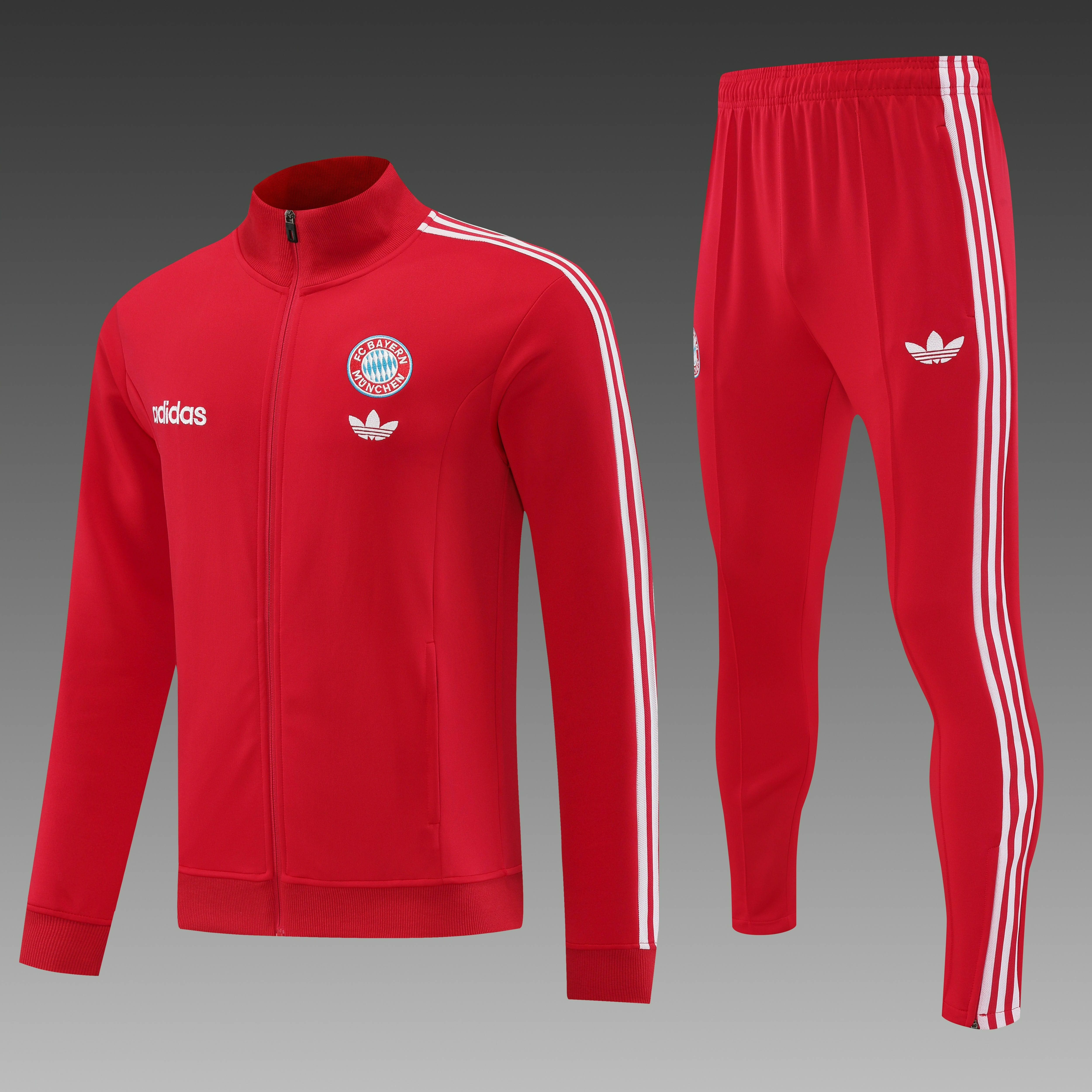 2024/2025 Bayern Munchen Long Zipped Jacket Training Suit Red Football Shirt Set