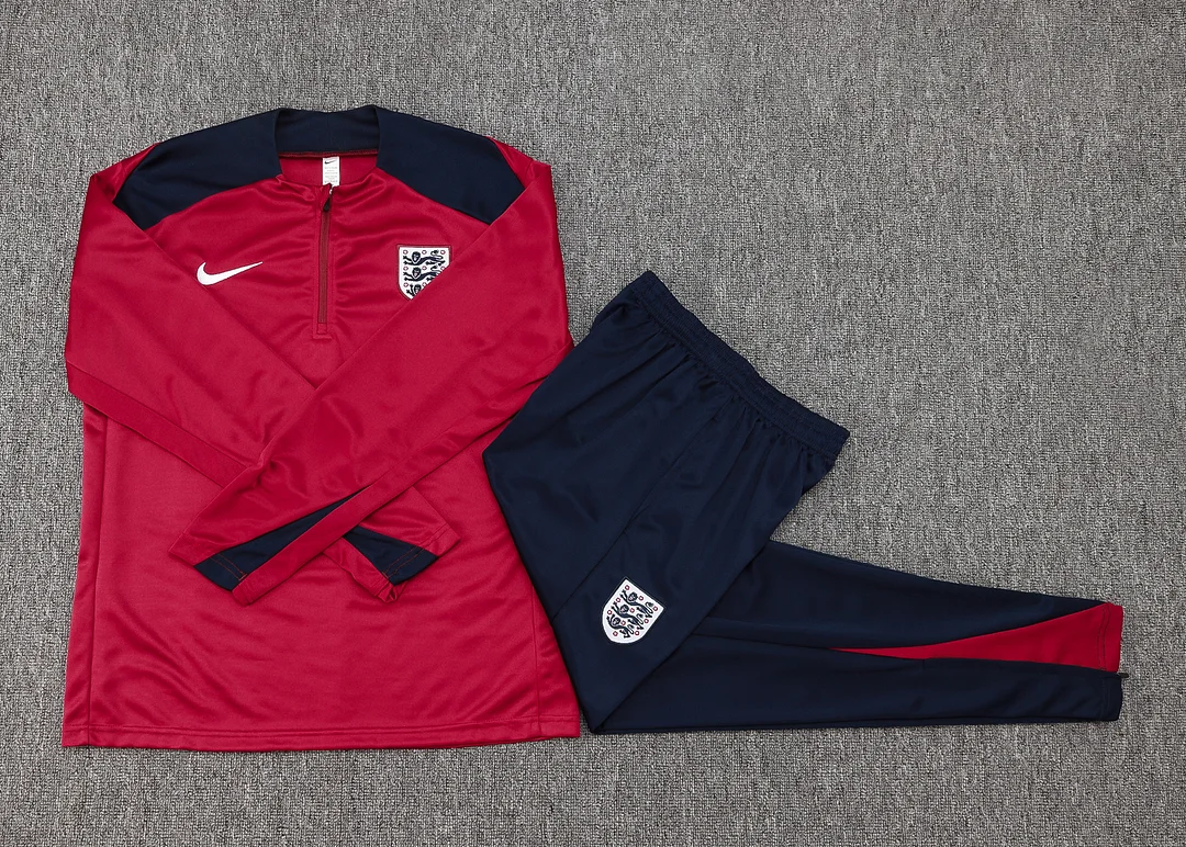 2024/2025 England Half-Pull Training Wear Red Football Shirt