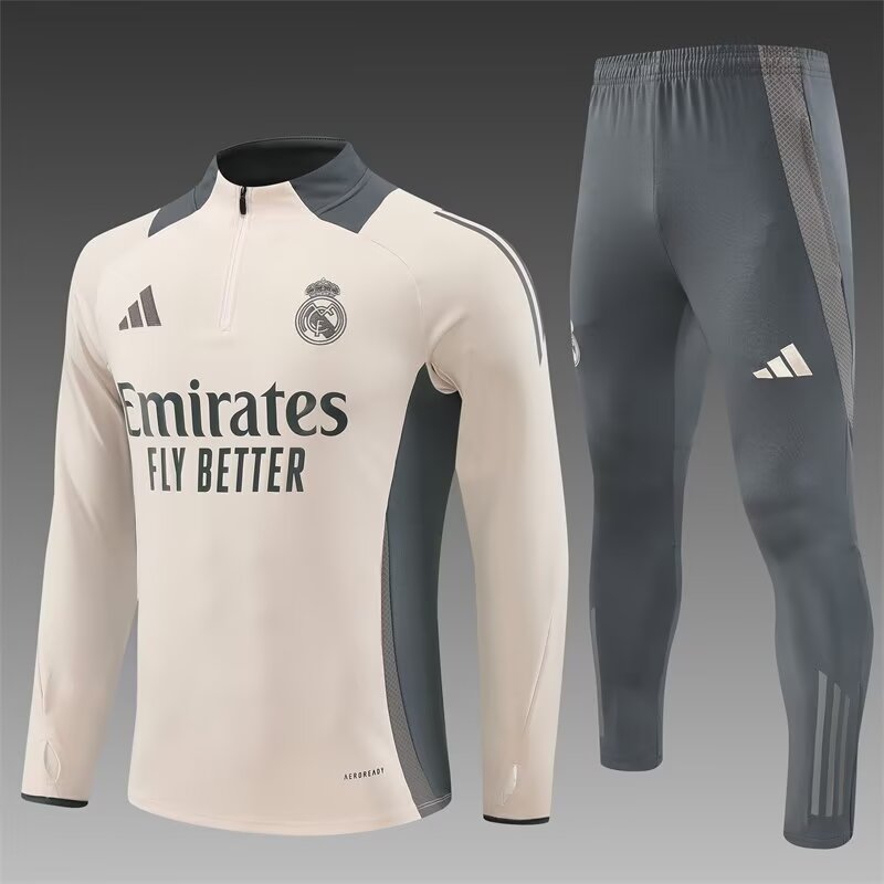 2024/2025 Real Madrid Half-Pull Training Wear Apricot Football Shirt