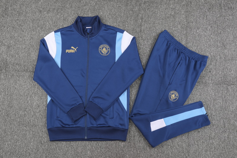 2023/2024 Manchester City Long Zipped Jacket Navy Blue Football Shirt Set