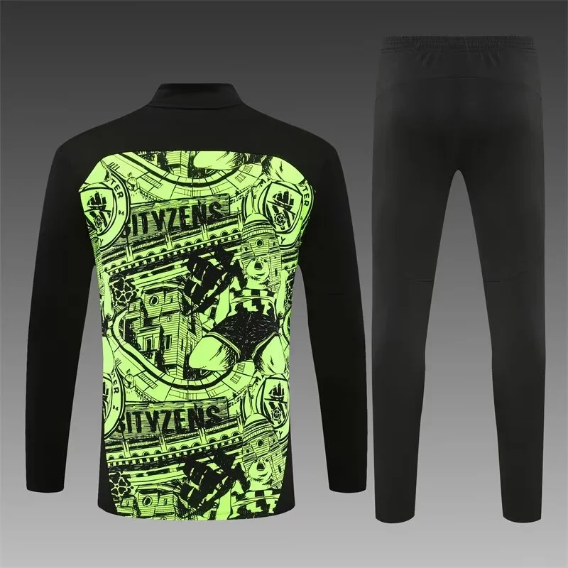 2024/2025 Manchester City Half-Pull Training Wear Green Football Shirt Kids Size