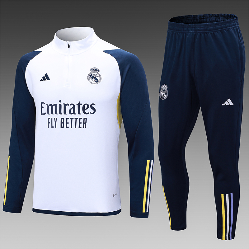 2023/2024 Real Madrid Half-Pull Training Suit White Football Shirt Set