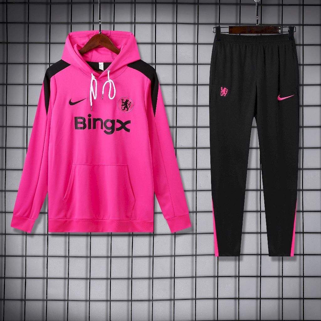 2024/2025 Chelsea Hooded Long Sleeves Training Suit Pink Football Shirt