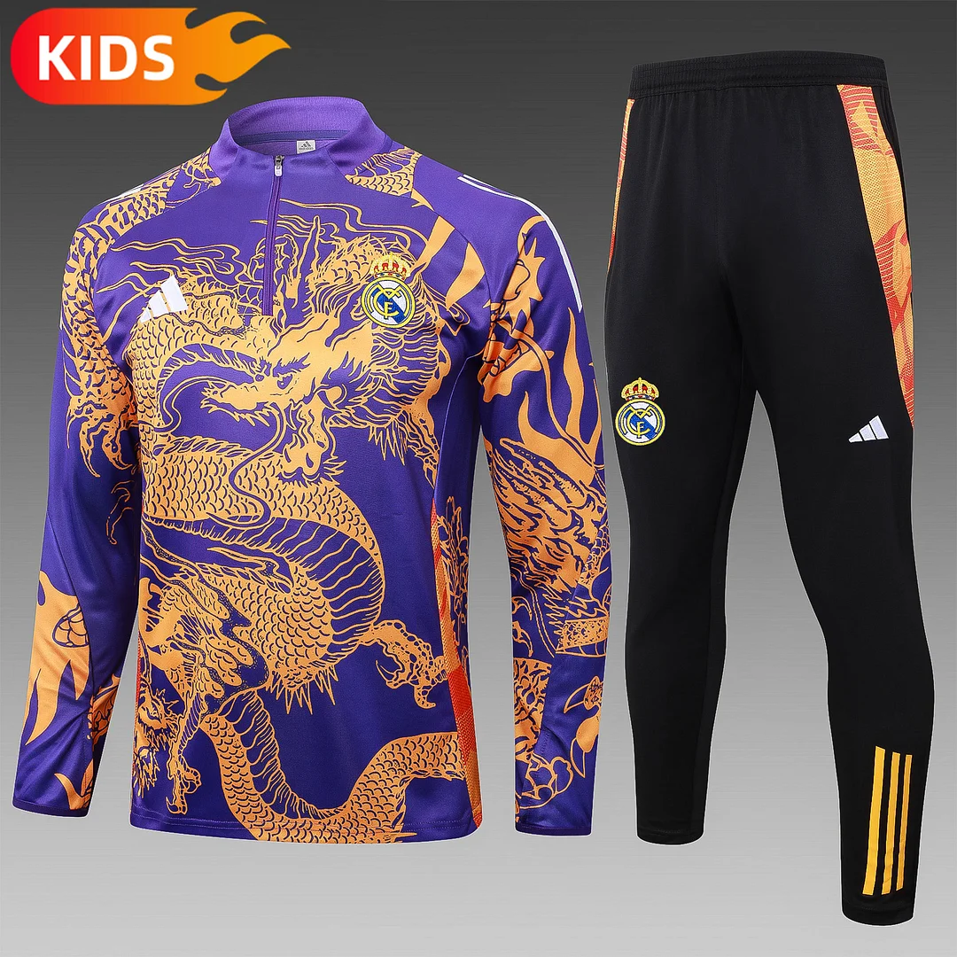 2024/2025 Real Madrid Half-Pull Training Wear Purple Football Shirt Kids Size