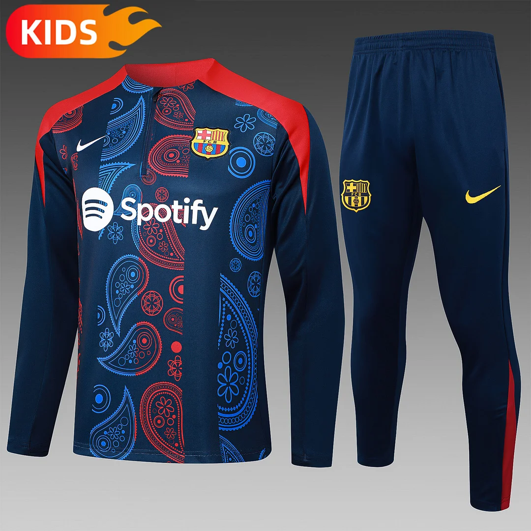 2024/2025 Barcelona Half-Pull Training Wear Blue Football Shirt Kids Size