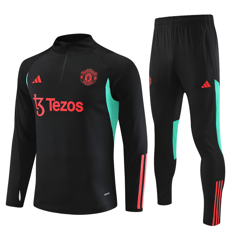 2023/2024 Manchester United Half-Pull Training Suit Black Football Shirt Set