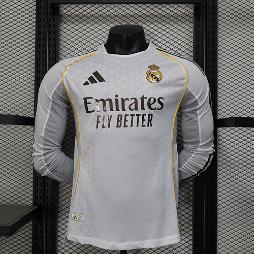 2025/2026 Long Sleeve Player Version Real Madrid Home Football Shirt